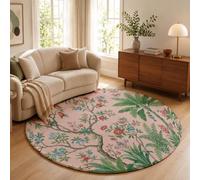MLSOWM Tappeto Rotondo Pelo Corto Melo Selvatico E Albero Da Frutto Peonia 80cm Morbida Tappetino a Cerchio Giardino Retrò Americano Tappeti di Zona Antiscivolo per Il Letto, Divano, Rosa