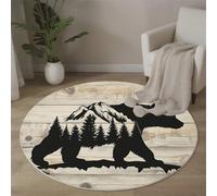 MLSOWM Tappeto Rotondo Pelo Corto Orso Nero Americano 120cm Morbida Tappetino a Cerchio Stile Rustico Tappeti di Zona Antiscivolo Lavabile per Il Letto, Divano, Cameretta dei Giochi, Beige