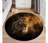 MLSOWM Tappeto Rotondo Pelo Corto Ritratto Di Leone 60cm Morbida Tappetino a Cerchio Astratto Retrò Tappeti di Zona Antiscivolo Lavabile per Il Letto, Divano, Cameretta dei Giochi, Marrone Scuro