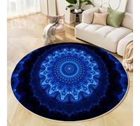 MLSOWM Tappeto Rotondo Salotto Fiori Sfumati Tappetini Antiscivolo Tappeto Mandala Dei Sogni Tappetini Pelo Corto per Bambini Cameretta Cucina Casa Zona Balcone Tavolino, 60cm, Indaco