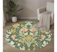 MLSOWM Tappeto Rotondo Salotto Stile Country Tappetini Antiscivolo Tappeto Giardino Romantico Tappetini Pelo Corto per Bambini Cameretta Cucina Casa Zona Balcone Tavolino, 100cm, Verde Salvia