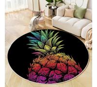 MLSOWM Tappeto Rotondo Salotto Surrealismo Tappetini Antiscivolo Tappeto Ananas Colorato Tappetini Pelo Corto per Bambini Cameretta Cucina Casa Zona Balcone Tavolino, 140cm, Nero