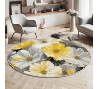 MLSOWM Tappeto Rotondo Sinfonia Floreale Tappeto e Morbido a Pelo Corto Margherite E Cosmo Tappeti Antiscivolo Lavabile per Camera da Letto Soggiorno Scendiletto Ufficio, 80cm, Grigio