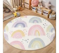 MLSOWM Tappeto Rotondo Stile Boemo a Pelo Corto - Rund 100cm, Tappeto Circolar Linee Arcobaleno, Cuori, Fondo Antiscivolo, Lavabile in Lavatrice, Morbido per Cameretta dei Bambini, Scendiletto