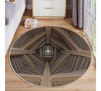 MLSOWM Tappeto Rotondo Stile Country 100cm Tappeto a Pelo Corto Camino Di Ferro Antiscivolo Lavabile Facile da Pulire per Soggiorno, Camera da Letto, Camera dei Bambini, Marrone