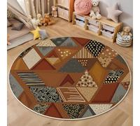 MLSOWM Tappeto Rotondo Stile Country 100cm Tappeto a Pelo Corto Triangolo E Quadrato Antiscivolo Lavabile Facile da Pulire per Soggiorno, Camera da Letto, Camera dei Bambini, Marrone Scuro