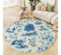 MLSOWM Tappeto Rotondo Stile Country Retrò Tappeto e Morbido a Pelo Corto Casa Sull'Albero Tappeti Antiscivolo Lavabile per Camera da Letto Soggiorno Scendiletto Ufficio, 100cm, Blu