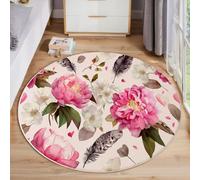 MLSOWM Tappeto Rotondo Stile Country Tappeto e Morbido a Pelo Corto Peonia Fiore Di Melo Tappeti Antiscivolo Lavabile per Camera da Letto Soggiorno Scendiletto Ufficio, 100cm, Rosa