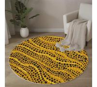 MLSOWM Tappeto Rotondo Stile Yayoi Kusama 120cm Tappeto a Pelo Corto Punti Ondulati Antiscivolo Lavabile Facile da Pulire per Soggiorno, Camera da Letto, Camera dei Bambini, Giallo Dorato