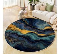 MLSOWM Tappeto Rotondo Superficie In Marmo 100cm Tappeti a Pelo Corto Tappeto Vortici Astratti Antiscivolo Lavabile per Camera da Letto, Soggiorno, Tavolino da Caffè Decor, Blu
