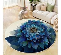 MLSOWM Tappeto Rotondo Surrealismo 60cm Tappeti a Pelo Corto Tappeto Mandala Ad Acquerello Antiscivolo Lavabile per Camera da Letto, Soggiorno, Tavolino da Caffè Decor, Blu Scuro