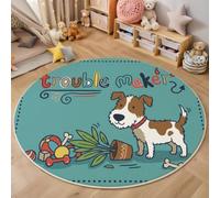 MLSOWM Tappeto Rotondo Terrier Dispettoso 100cm, Tappeto Circolare Animali Domestici Divertenti Americano per Living Room, Pelo Corto, Antiscivolo, Morbido per Soggiorno, Camera da Letto, Blu-Verde