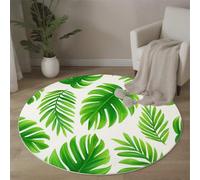 MLSOWM Tappeto Rotondo Verde Brillante 120cm Tappeto a Pelo Corto Pittura Ad Acquerello Botanica Tappeti Morbido Antiscivolo per Bambini Cameretta Zona Balcone Tavolino Decor