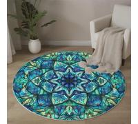 MLSOWM Tappeto Rotondo Vetrate Artistiche Tappeti 160 cm Mandala Caleidoscopio Antiscivolo Lavabile in Lavatrice Tappeti Rotondi Pelo Corto per Camera da Letto Soggiorno Scendiletto Ufficio, Verde