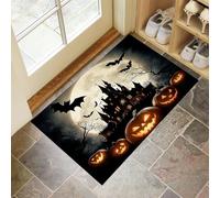MLSOWM Tappeto Salotto Pelo Corto Notte Di Halloween Tappeto Castello Dei Vampiri Camera Da Letto, Tappeti Antiscivolo Lavabile, Tappeti per Corridoio, Soggiorno, Sala, Grigio, 60 x 90 cm