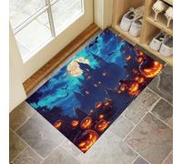 MLSOWM Tappeto Salotto Pelo Corto Tema Di Halloween Tappeto Architettura Medievale Camera Da Letto, Tappeti Antiscivolo Lavabile, Tappeti per Corridoio, Soggiorno, Sala, Blu, 40 x 60 cm