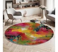 MLSOWM Tappeto Salotto Rotondo 140 cm, Astratto Moderno Tappeto Antiscivolo Lavabile in Lavatrice Tappeti Pennellate Vita Urbana Tappeti Salotto Dimensioni per Camera da Letto, Soggiorno, Multicolore