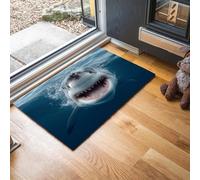 MLSOWM Tappeto Squalo Sorridente Ingresso Interno Tappeti Animali Feroci 40 x 60 cm Antiscivolo Lavabile in Lavatrice Tapette Cucina Camera da Letto Entrata Scendiletto - Blu