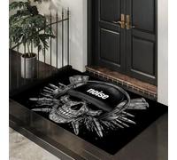 MLSOWM Tappeto Stile Rock Grunge d'ingresso interno, Nero | Zerbino Teschio Da Guerra resistente e antiscivolo, Tappetino assorbe l'acqua e raccoglie lo sporco per mantenere la casa pulita