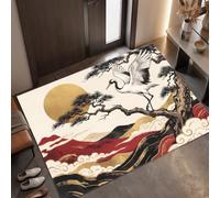 MLSOWM Tappeto Ukiyo-E Giapponese d'ingresso interno, Oro | Zerbino Gru Sole D'Oro Pino resistente e antiscivolo, Tappetino assorbe l'acqua e raccoglie lo sporco per mantenere la casa pulita