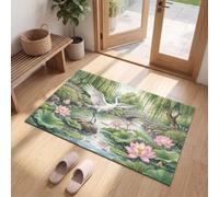 MLSOWM Tappeto Zen Orientale d'ingresso interno, Giallo Verde | Zerbino Stagno Degli Aironi Loto resistente e antiscivolo, Tappetino assorbe l'acqua e raccoglie lo sporco per mantenere la casa pulita