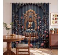 MLSOWM Tende a Pannelli Rilievo Ispirato Zen per Interno con Anelli 2 Pezzi 140x260cm | Tenda Oscurante Statua Buddha Mani Giunte Preghiera, Termiche Isolanti, Privacy per Camera da Letto e Soggiorno