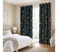 MLSOWM Tende Oscuranti Campagna Notturna Buia con Occhielli, 2 Pannelli 140x175cm Tenda Isolante Termica Fiori Selvatici Vintage Decorazione Finestra per Soggiorno Camera da Letto, Verde Scuro