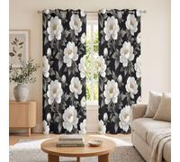 MLSOWM Tende Oscuranti Lusso Discreto E Minimalismo con Occhielli, 2 Pannelli 132x160cm Tenda Isolante Termica Peonia Bianca Decorazione Finestra per Soggiorno Camera da Letto, In Bianco E Nero