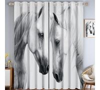 MLSOWM Tende Oscuranti per Interni Amore Del Cavallo Bianco Tenda Termiche Ritratti Di Animali con Occhielli - Set di 2 140L X 220A cm Tende Isolanti per Soggiorno e Camera da Letto, Bianco