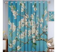 MLSOWM Tende Oscuranti per Interni Rami Di Albicocca Tenda Termiche Dipinti Ad Olio Impressionisti con Occhielli - Set di 2 132L X 160A cm Tende Isolanti per Soggiorno e Camera da Letto, Blu