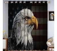 MLSOWM Tende Oscuranti per Interni, Tende Termiche con Occhielli Testa Di Aquila Calva Tenda Isolanti Anti-Rumore Bandiera Americana per Camera da Letto e Soggiorno 132L X 160A cm, In Bianco E Nero