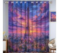 MLSOWM Tende Oscuranti per Interni, Tende Termiche con Occhielli Torre Eiffel Tenda Isolanti Anti-Rumore Tramonto Romantico A Parigi per Camera da Letto e Soggiorno 140L X 245A cm, Viola