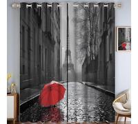 MLSOWM Tende Oscuranti per Interni Torre Eiffel Tende Termiche Isolanti con Occhielli Strade Romantiche Di Parigi per Camera da Letto e Soggiorno Balcone, 2 Pannelli 140L X 220A cm, Grigio