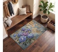 MLSOWM Zerbini Fantasia Floreale Vintage Invecchiato per ingresso esterno e interno - 80x120 cm | Tappetino Peonia Ortensia Iris Antiscivolo, Resistente per Mantenere la Casa Pulita