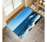 MLSOWM Zerbini per Interni Paesaggio Costiero, Zerbini Vasto Oceano Morbidi Lavabili in Lavatrice Tappeto Antiscivolo a Basso Profilo per Cucina, Porta Posteriore Anteriore, 60 x 90 cm - Blu Scuro