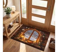 MLSOWM Zerbini Vista Dalla Finestra Della Baita Natale per ingresso esterno e interno - 90x150 cm | Tappetino Ghirlanda Lampada A Cherosene Antiscivolo, Resistente per Mantenere la Casa Pulita