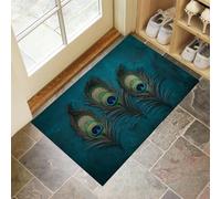 MLSOWM Zerbino Animali Selvatici Ingresso Interno 60x120 cm, Zerbino Entrata Ingresso Piume Di Pavone con Fondo Antiscivolo TPR, Lavabile In Lavatrice Tappeto Ingresso Per Casa Ufficio - Ciano Scuro