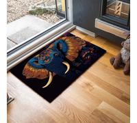 MLSOWM Zerbino Animali Selvatici Trappola Sporco, Tappetino Antiscivolo Lavabile in Lavatrice, Elefante Etnico, Zerbino d'Ingresso Morbide Assorbenti per Cane, Ingresso, Port, 50 x 80 cm, Blu Scuro