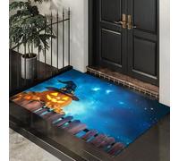 MLSOWM Zerbino Cielo Notturno Halloween Ingresso Interno, Tappeto Recinzione Legno Zucca Antiscivolo Tappetino D'Ingresso Lavabile Trappola Sporco per Ufficio,Patio, Corridoio, 60 x 90 cm - Blu