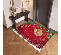 MLSOWM Zerbino d’ingresso Decorazioni Natalizie Zerbini domestici personalizzati | Zerbino di Benvenuto Palline Colorate Rami Di Pino, Antiscivolo, Lavabile, Tappetino per Bagno, Cucina e Camera