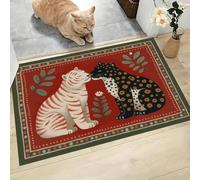 MLSOWM Zerbino di Benvenuto, 60x120 cm Tappetino Tigre E Leopardo Antiscivolo Zerbino Trappola Sporco Gioco Tradizionale Con Gli Animali Tappeto d'Ingresso Assorbente per Patio, Veranda, Bagno, Rosso