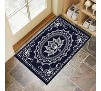MLSOWM Zerbino di Benvenuto, 60x90 cm Tappetino Mandala E Loto Antiscivolo Lavabile Zerbino Trappola Sporco Confine Del Ciclone Tappeto d'Ingresso Assorbente per Patio, Veranda, Bagno, Blu Scuro