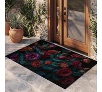 MLSOWM Zerbino d'Ingresso Interno Floreale Retrò Scuro 50x80 cm | Tappeto Lisianthus Antiscivoloo Antiscivolo Lavabile in Lavatrice, per Entrata, Porta e Corridoio, Facile da Pulire
