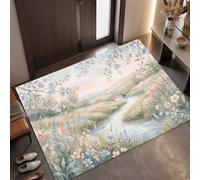 MLSOWM Zerbino d'Ingresso Interno Giardino Di Campagna, 90x150 cm | Tappeto Porta Fiori Selvatici/Ruscello, Basso Profilo, Antiscivolo Lavabile, Tappetino per Ingresso, Corridoio