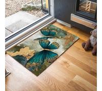 MLSOWM Zerbino Estetica Dell'Età Dell'Oro Ingresso Interno 50 x 80 cm, Zerbino Entrata Ingresso Farfalla Lamina D'Oro con Fondo Antiscivolo TPR, Lavabile Tappeto Ingresso Per Casa Ufficio - Blu-Verde