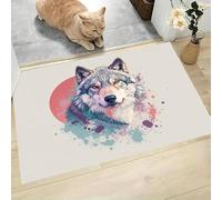 MLSOWM Zerbino Ingresso 90x150 cm, Tappeto Passatoia Testa Di Lupo Grigio Antiscivolo con Bordi Resistenti Tappetino Entrata Assorbente Animali Ad Acquerello - Lavabile in lavatrice, Beige