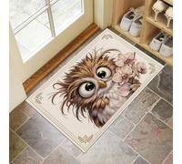MLSOWM Zerbino Ingresso Casa, 40x60 cm Tappetino Idee Creative in Gomma Resistente, Tappeto Gufo Dei Cartoni Animati Antiscivolo e Essorbente per Ingresso, Bagno e Doccia, Marrone