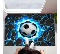MLSOWM Zerbino Ingresso Casa 90x150 cm Tappeto Pelo Corto Esagoni E Palloni Da Calcio Antiscivolo Passatoia Corridoio Futurismo Tappeto Scendiletto per Entrata, Ufficio, Camera da Letto, Blu