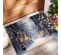 MLSOWM Zerbino Ingresso Casa da Esterno, 50x80 cm Tappetino Alberi Colorati Antiscivolo e Lavabile Zerbino d'Ingresso Foresta Invernale Ultra Assorbente Tappeto per Cane, Porta e Corridoio - Nero