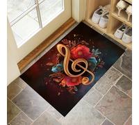 MLSOWM Zerbino Ingresso Casa da Esterno, 50x80 cm Tappetino Nota Antiscivolo e Lavabile Zerbino d'Ingresso La Bellezza Della Musica Ultra Assorbente Tappeto per Cane, Porta e Corridoio - Rosso